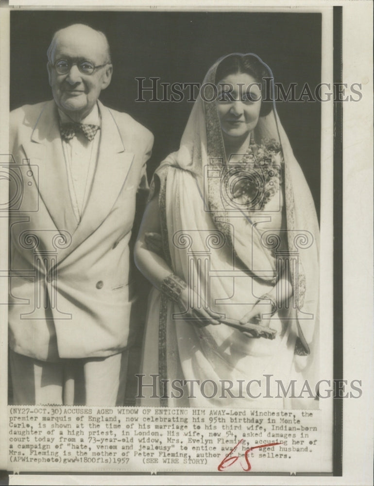1957 Lord Winchester Premier Marquis of England with Wife. - Historic Images