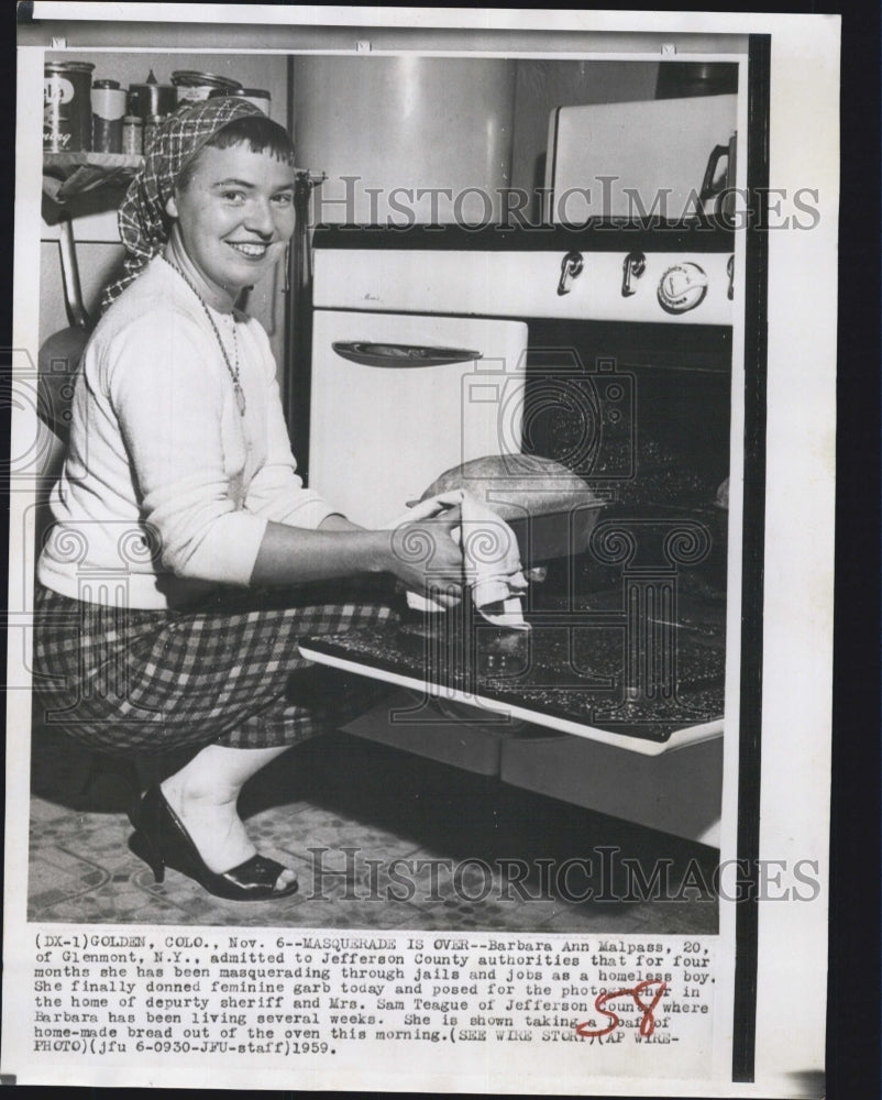 1959 Golden Colorado Barbara Ann Malpass Woman Oven Bread - Historic Images