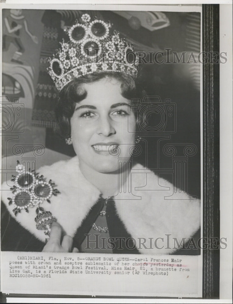 1961 Orange Bowl Festival Miss Hair Carol Frances - Historic Images