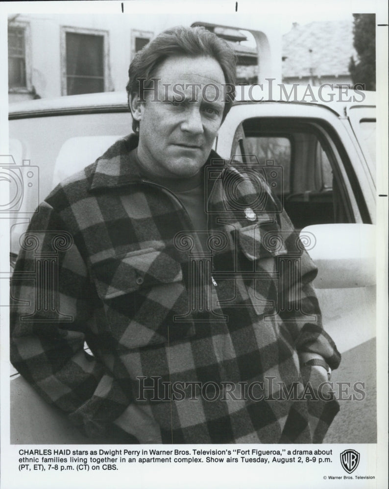 1988 Press Photo Charles Haid Fort Figueroa Dwight Perry Warner Bros. Television - Historic Images