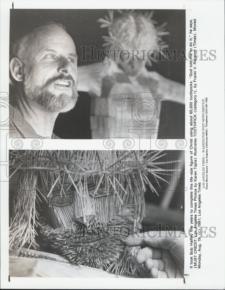 1991 Press Photo Bob Haifley Makes Christ Out of Toothpicks - Historic Images