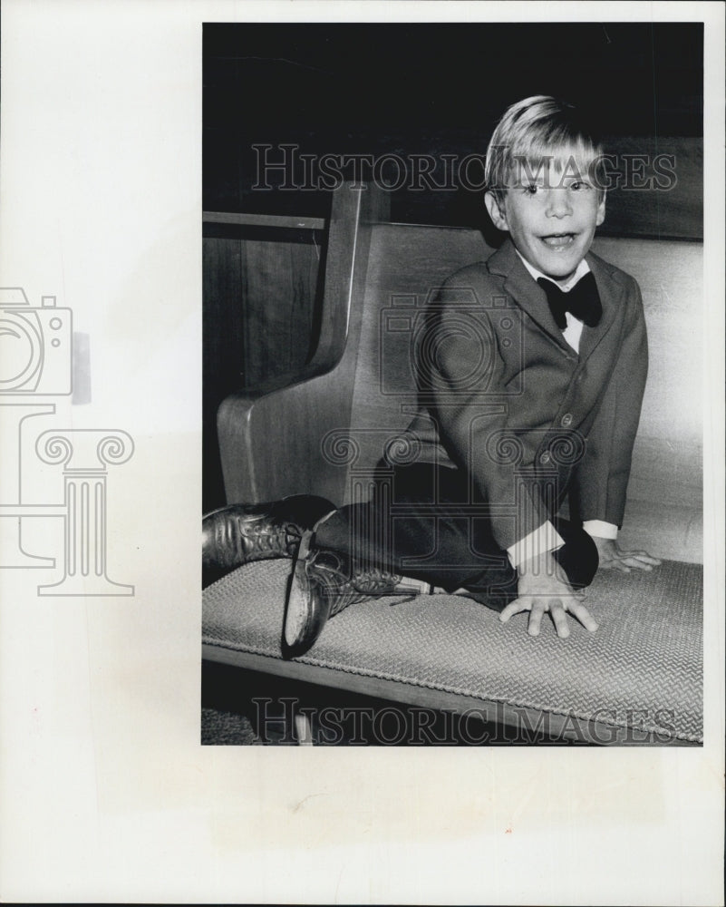 1973 Boy Child Suit Bow Tie Pew Bench - Historic Images