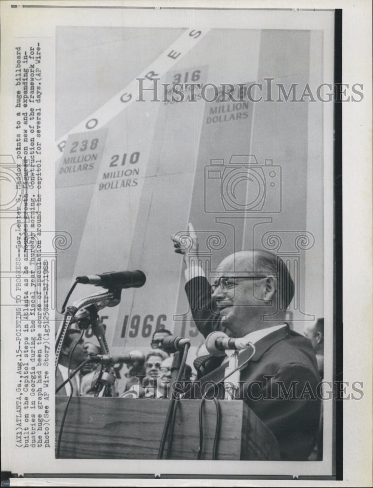 1968 Gov. Lester Maddox billboard Capitol steps Atlanta Georgia - Historic Images