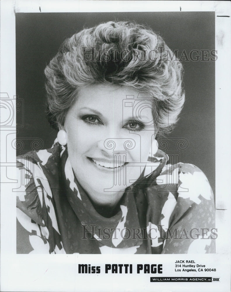 1988 Press Photo Portrait Of Miss Patti Page The Singin Rage Best Female Artist - Historic Images