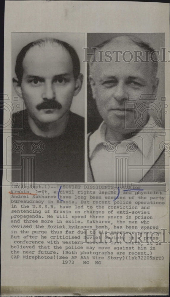 Press Photo Soviet Dissidents Uvuktor Krasin Civil Rights Lender Andrei Sakharov - Historic Images