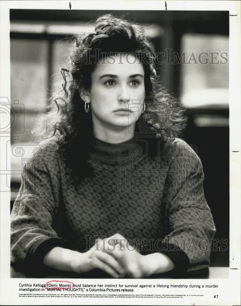 1991 Press Photo Actress Demi Moore as Cynthia Kellogg in Mortal Thoughts - Historic Images