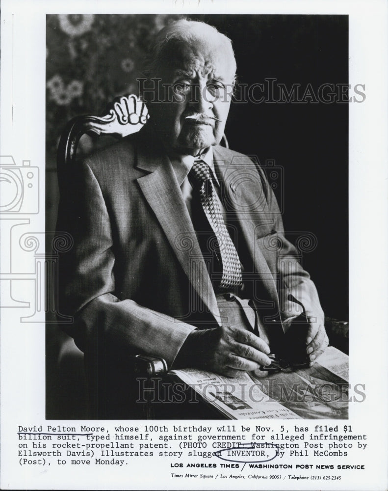 1977 David Pelton Moore, Age 100, Sues Government for Infringement - Historic Images