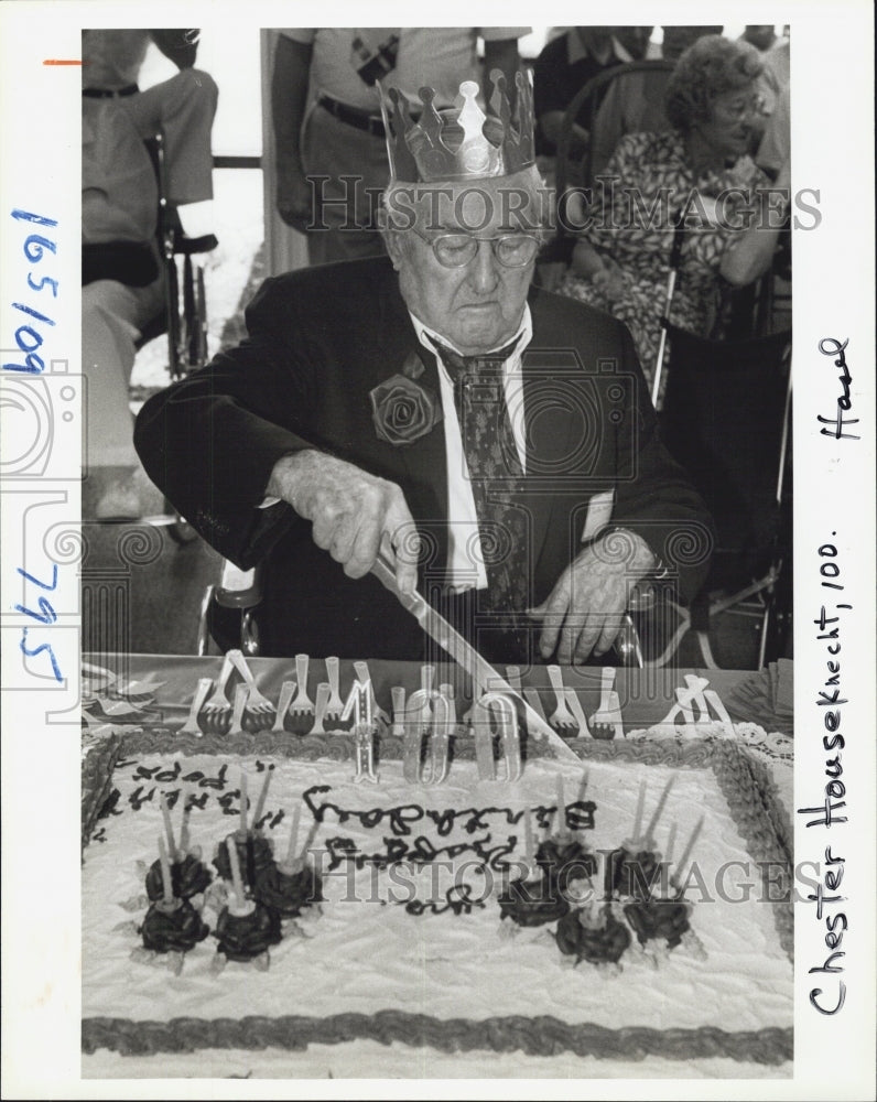 1984 Press Photo Chester Arthur Houseknecht Cake 100th Birthday Palm Harbor - Historic Images