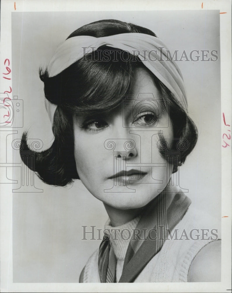 1973 Model Wearing Brilliant Yellow, Rippled Cotton Turban Scarf - Historic Images