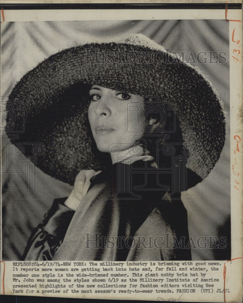 1974 Mr. John Designer Nubby Brin Hat Millinery Institute Fashion - Historic Images