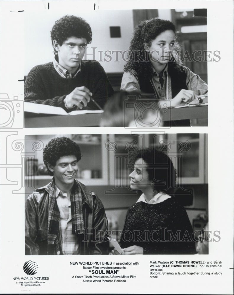 1986 Press Photo C. Thomas Howell and Rae Dawn Chong in Comedy Soul Man - Historic Images