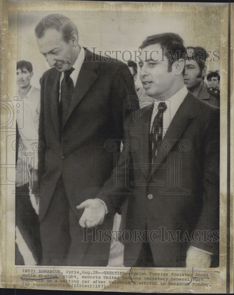 1973 Press Photo Syria Foreign Minister Abdul Halim Khaddam/Kurt Waldheim - Historic Images