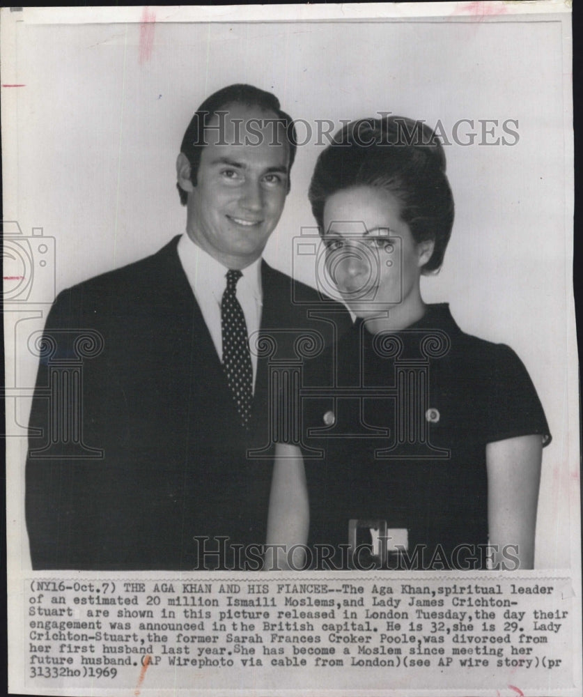 1969 Press Photo Aga Khan Spiritual Leader Ismaili Moslems Lady Chrichton-Stuart - Historic Images