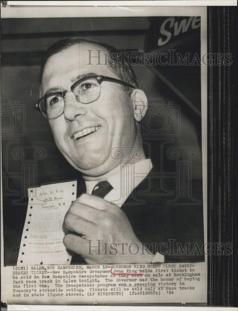 1964 John King New Hampshire Lottery - Historic Images