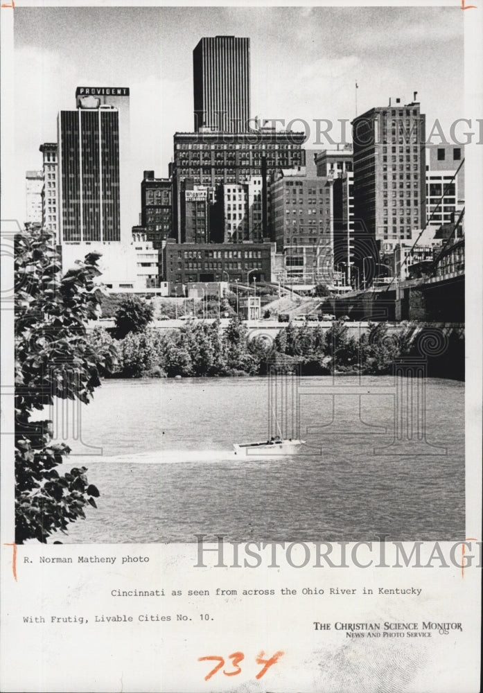 1975 Cincinatti as seen from across Ohio River in Kentucky - Historic Images