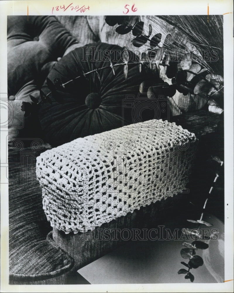 1971 Crochet Diamond Pattern Armrest Cover - Historic Images