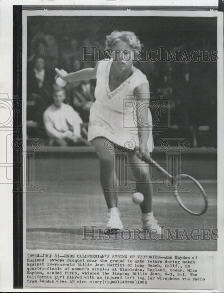 1962 Ann Haydon Wins Quarter-Final Of Women&#39;s Single  With Injury - Historic Images