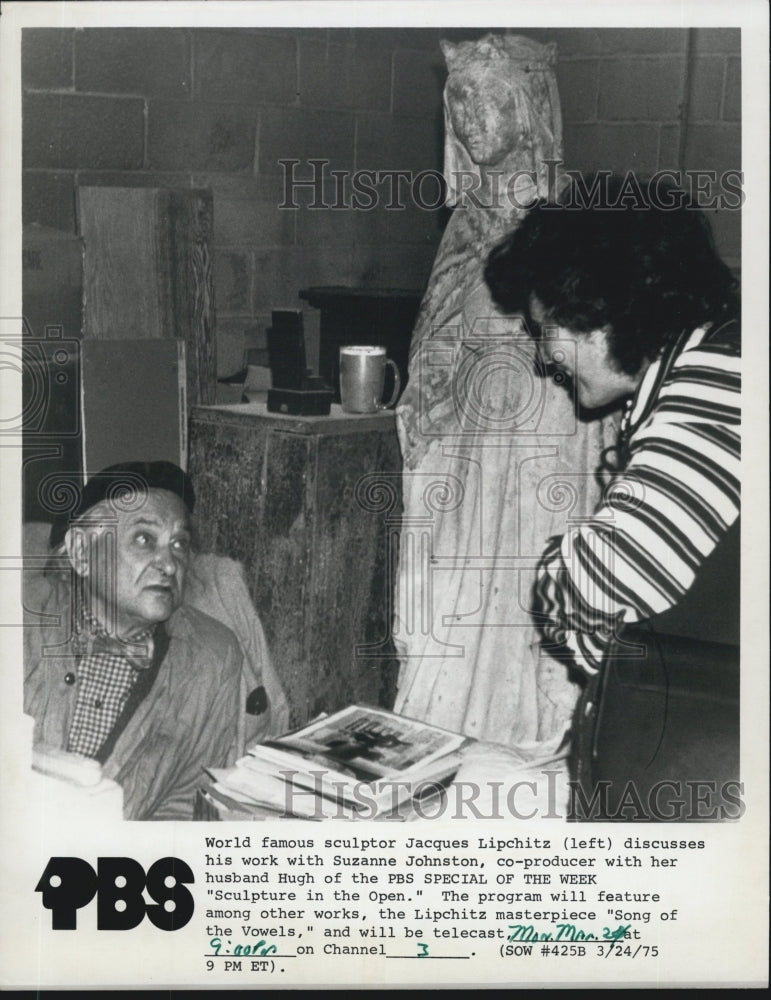 1975 Press Photo Jacques Lipchitz Sculptor (left)and Suzanne Johnson Producer. - Historic Images