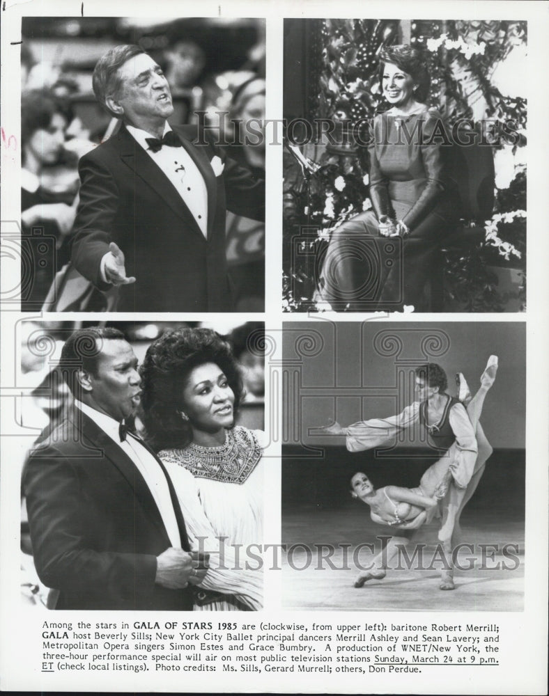 1985 Press Photo Baritone Robert Merrill stars Gala Stars 1985 Merrill Ashley - Historic Images