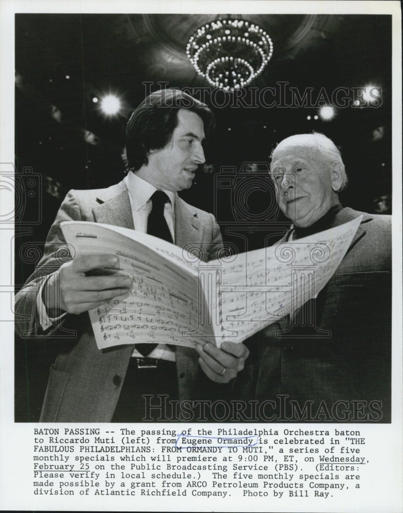 1981 Press Photo Conductors Eugene Ormandy & Riccardo Muti - Historic Images