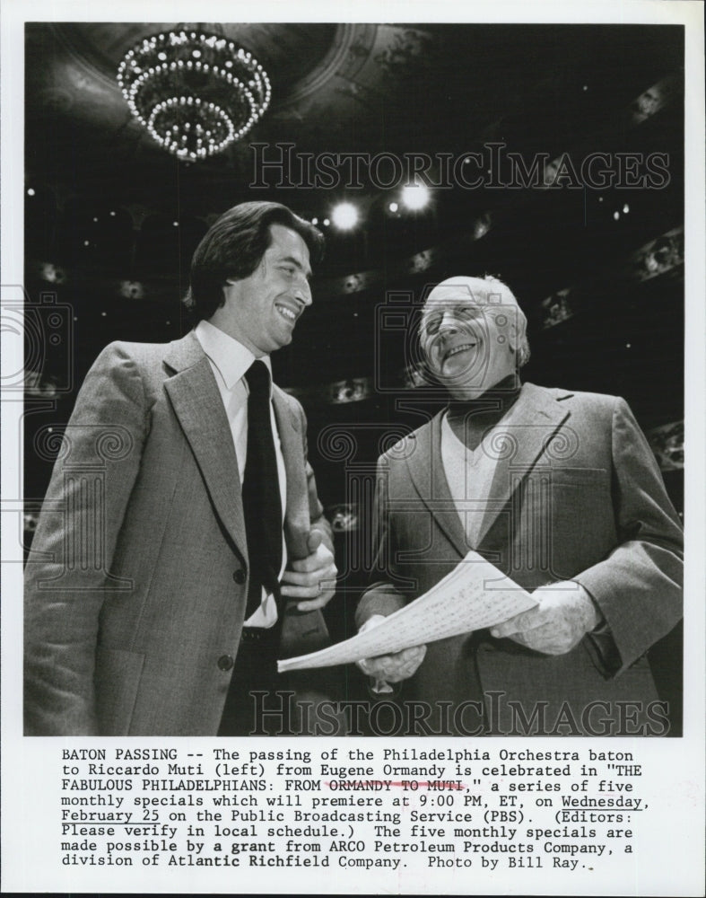 Press Photo Conductors Riccardo Muti & Eugene Ormandy - Historic Images