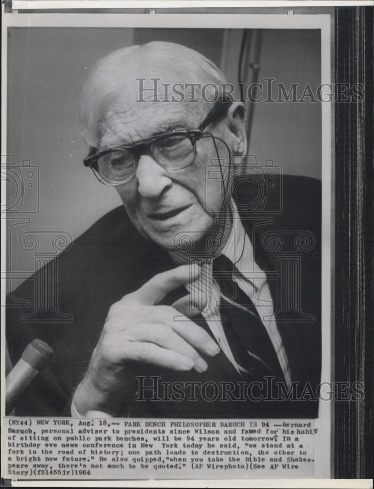 1964 Press Photo bernard Baruch,personal adviser to many presidents - RSG70815 - Historic Images