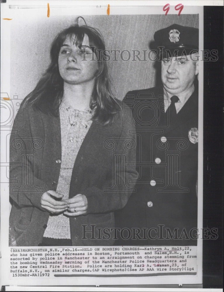 1972 Press Photo Kathryn Holt Charged with Bomb - RSG71357 - Historic Images