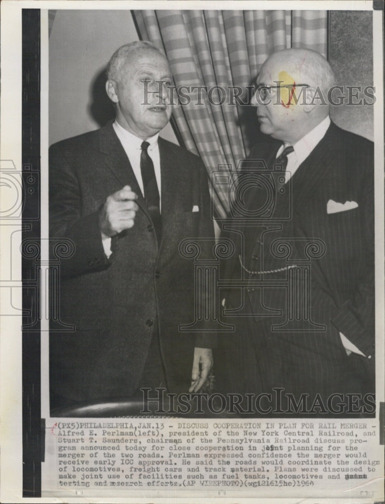 1964 Alfred E. Perlman & Stuart T. Sanders Railroad Tycoon Merger - Historic Images