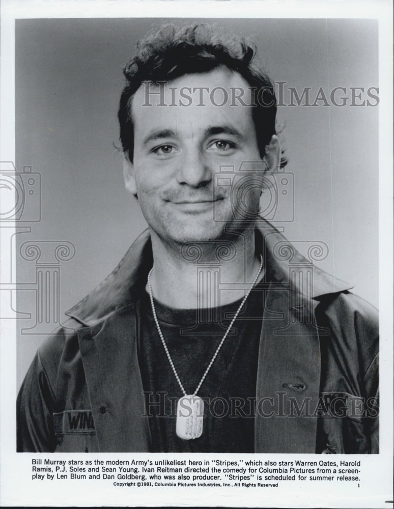 1981 Press Photo Closeup Of Bill Murray Who Plays Unlikely Hero In Stripes COPY - Historic Images