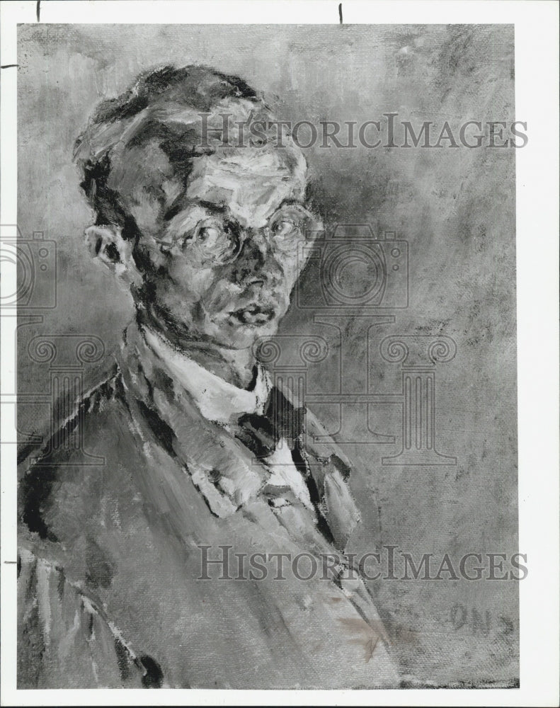 1967 Press Photo Otto Neumann Self Portrait Water Color At Tampa Museum of Art - Historic Images