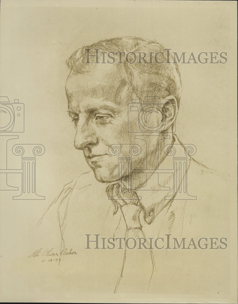 1949 Press Photo Sketch Of Christian Science Monitor Correspondent Joseph Harsch - Historic Images