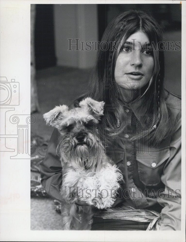 1969 Fashion Student Kathy MaCris Holding Pet Dog - Historic Images