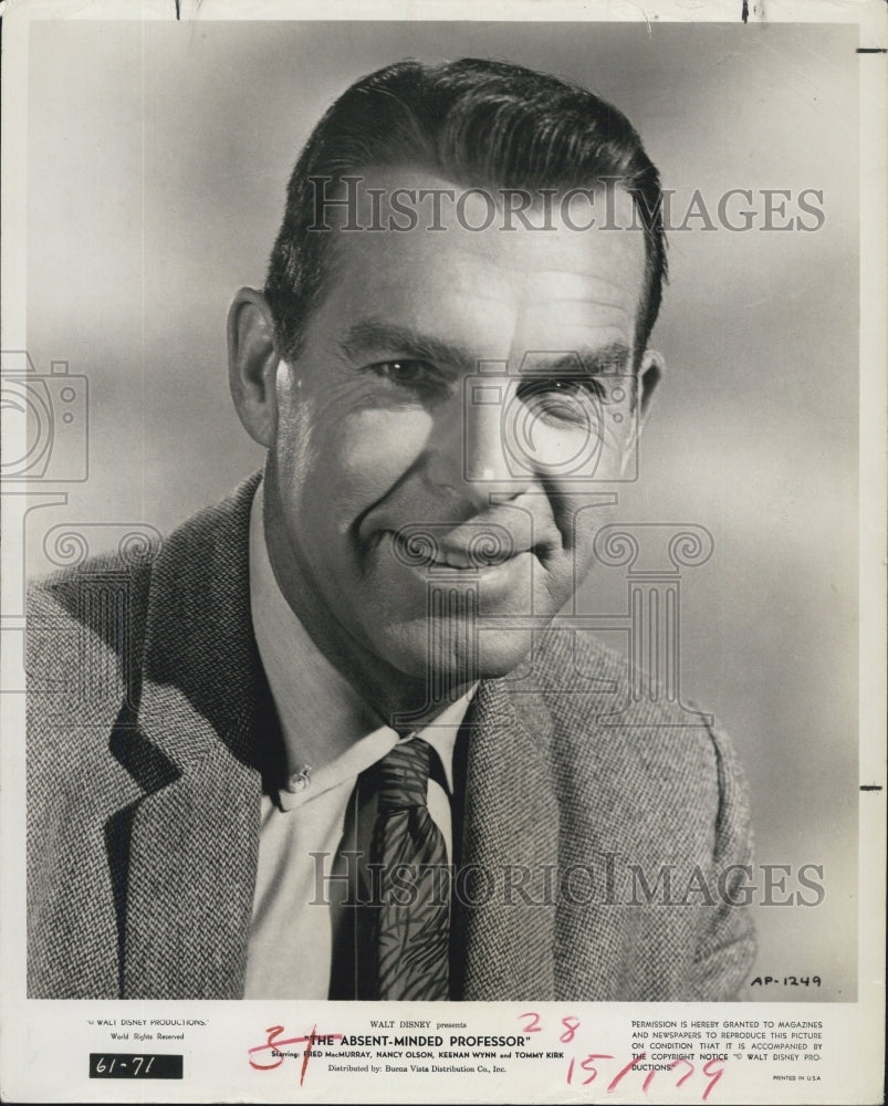 1986 Press Photo The Absent Minded Professor Film Fred MacMurray Portrait - Historic Images