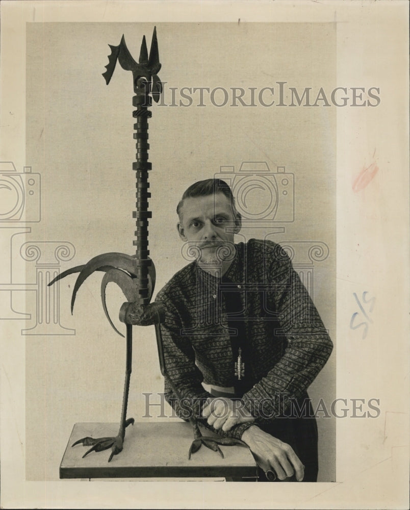 1964 Vernon Voelz Sculptor With Bird Art Piece-St Petersburg FL - Historic Images