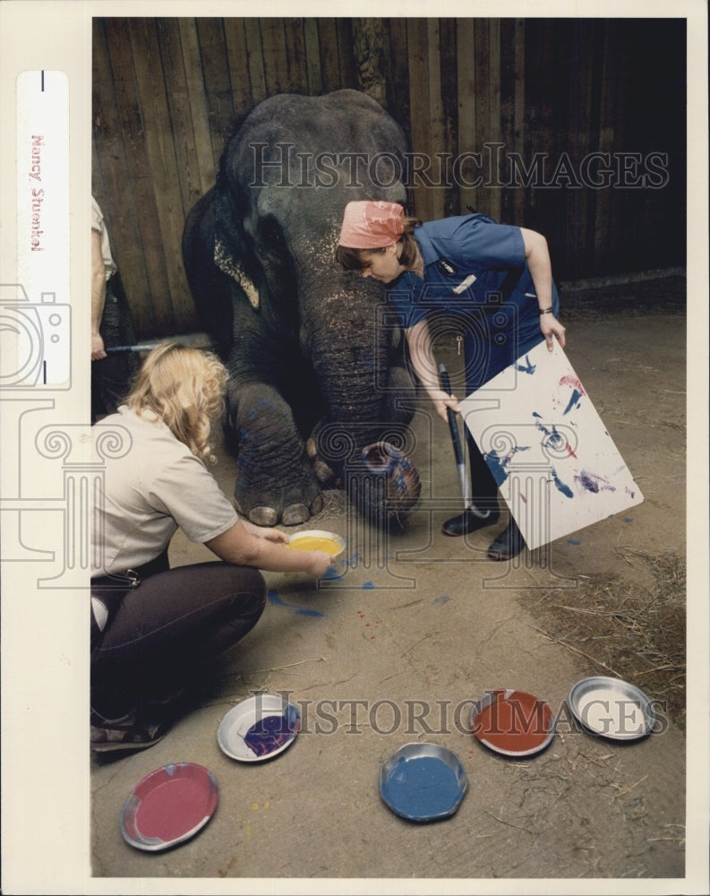 1989 Press Photo Suti zoo African elephant keeper Pat Swieca - Historic Images