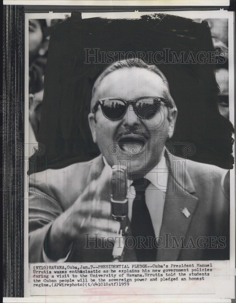 1959 Cuban President Manuel Urrutia Visits University Of Havana - Historic Images