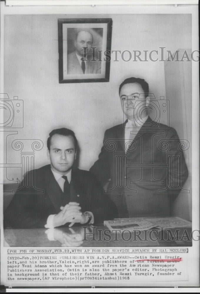 1965 Cetin Remzi Uregir & Brother Yalcin Turkish Newspaper Publisher - Historic Images
