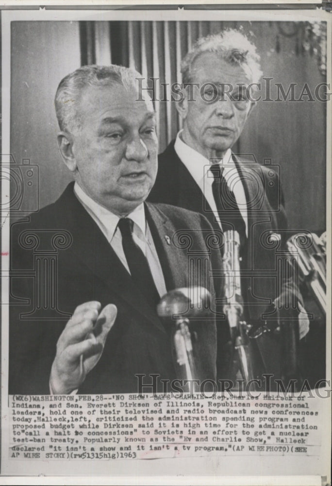 1963 Press Photo Rep. Charles Halleck and Sen. Everett Dirksen - Historic Images