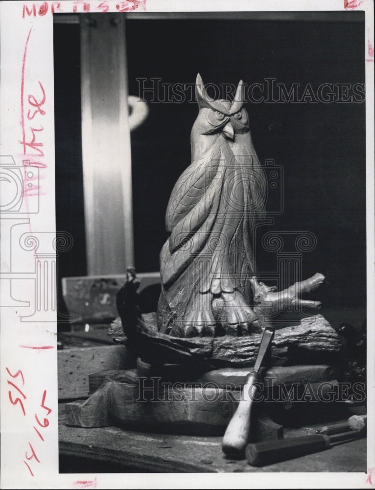 1968 An Owl carved from white pine - Historic Images