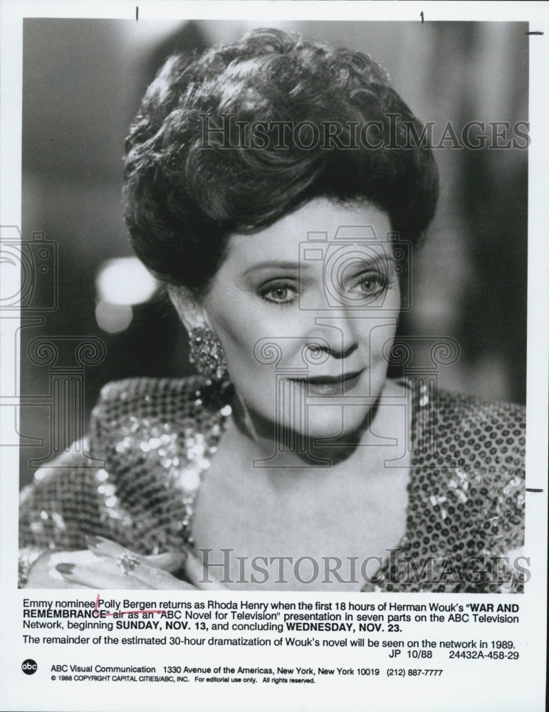 1991 Press Photo Polly Bergen in &quot;War and Rememberance&quot; - Historic Images