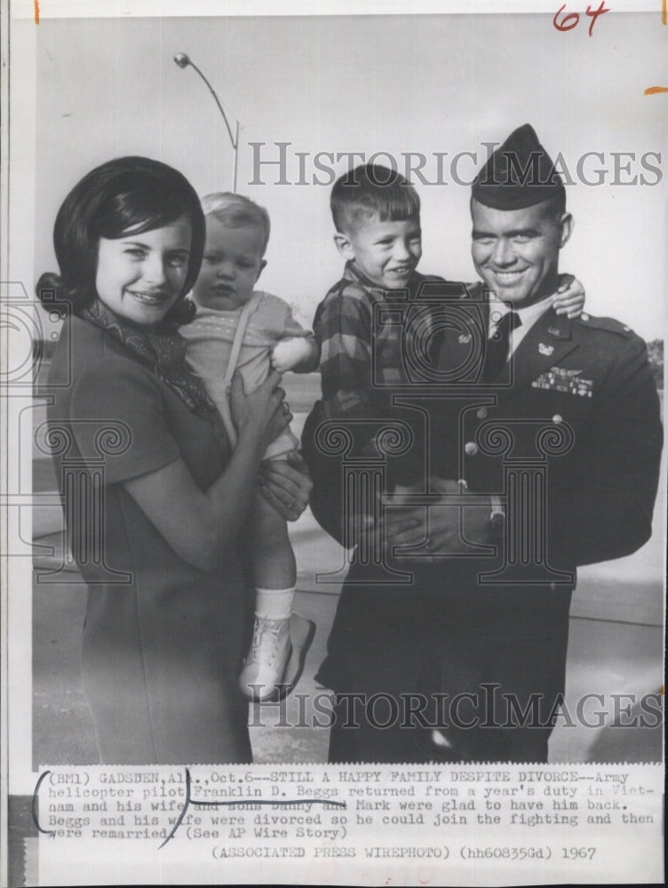 1967  Army Pilot Franklin D. Beggs and family, retuned from duty. - Historic Images