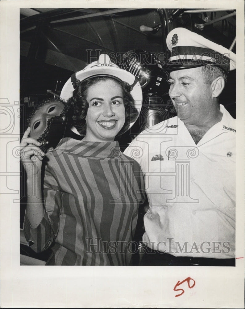 1963 Miss Flame is Miss Marjo Paulsen with fire Marshal John Gidley - Historic Images