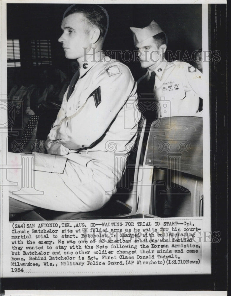 1954 Cpl.Claude Batchelor wait for his court martial trial. - Historic Images