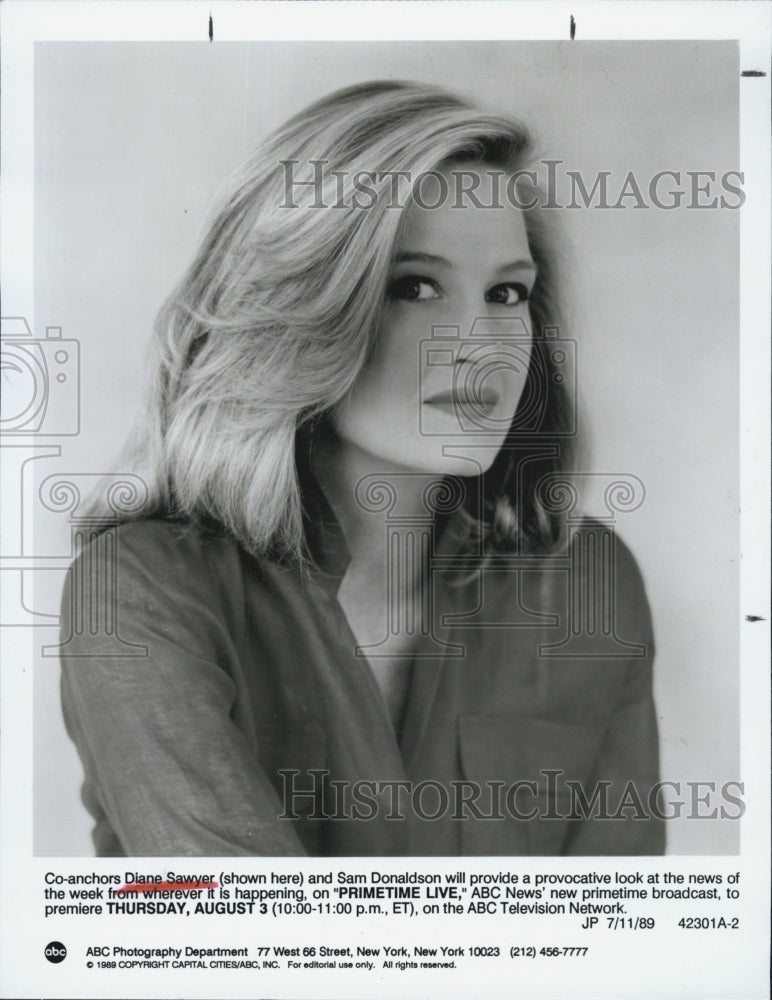 1989 Press Photo Co-anchors Diane Sawyer and Sam Donaldson in &quot;Primetime Live&quot; - Historic Images