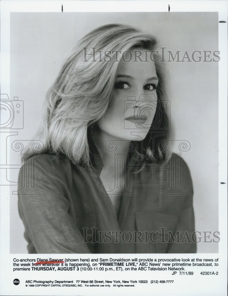 1989 Press Photo Co-anchors Diane Sawyer and Sam Donaldson in "Primetime Live" - Historic Images