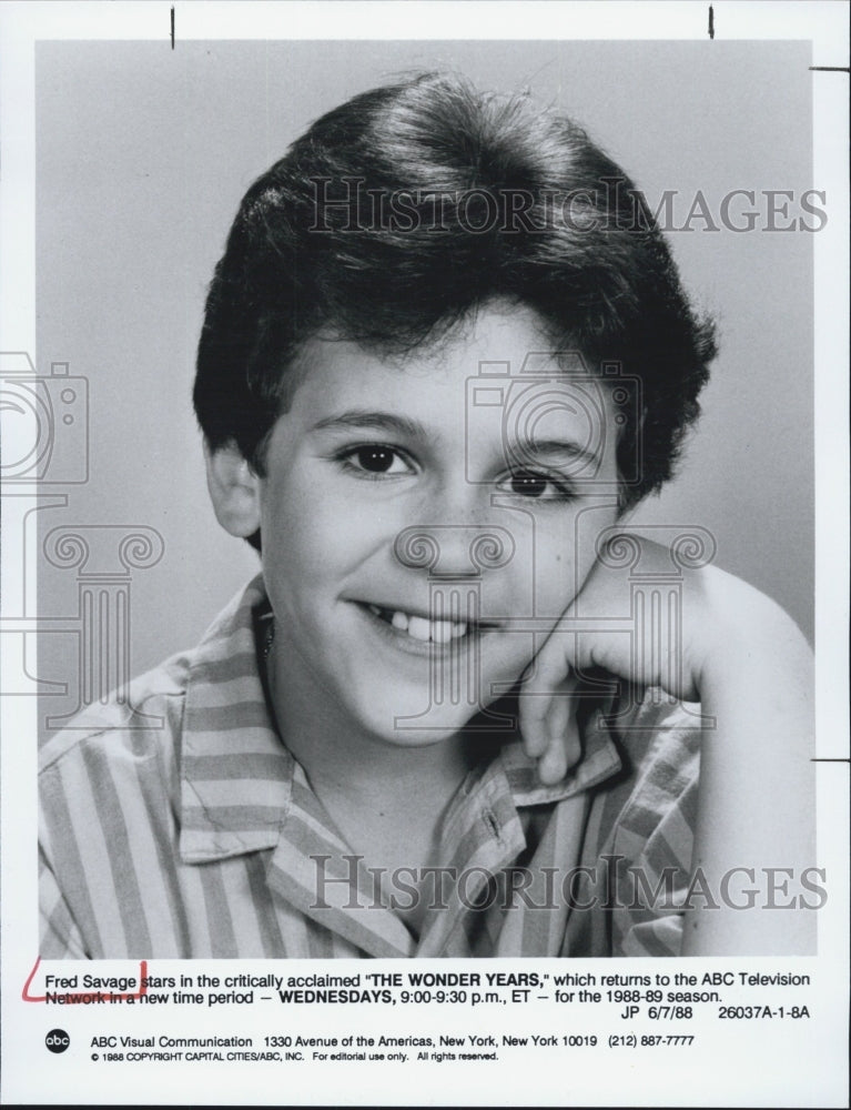 1988 Press Photo Fred Savage stars in "The Wonders Years" - Historic Images