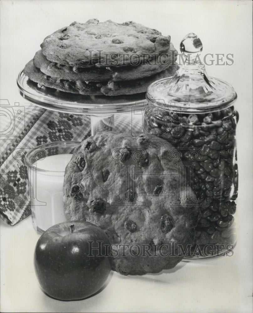 1978 Cookies, milk, chocolate, apple - Historic Images