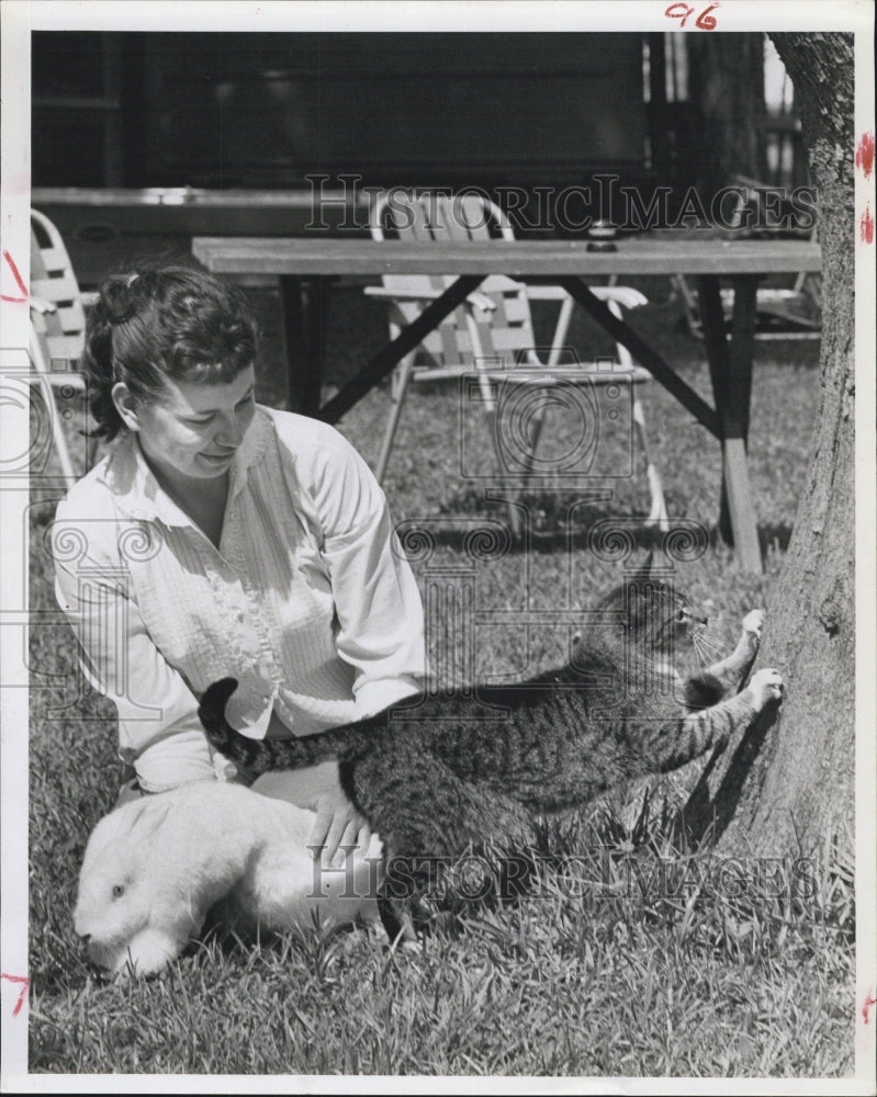 1963 Diane Hewlett and cat in St. Petersburg, FL - Historic Images