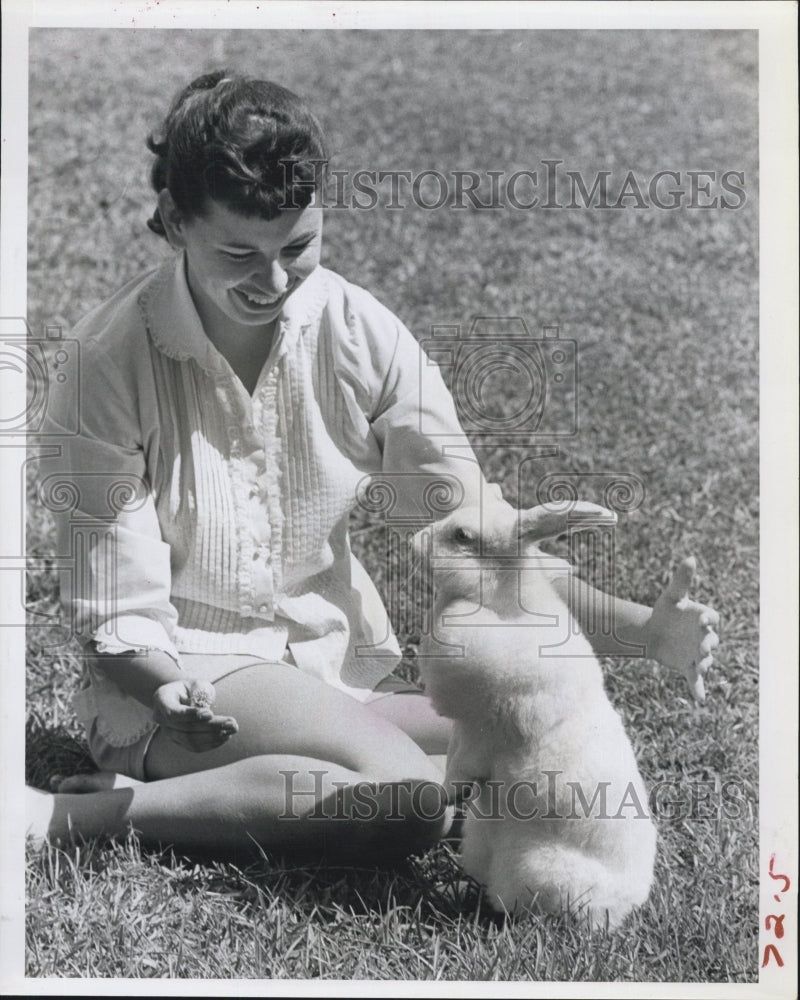 1963 Diane Hewlett with bunny in St. Petersburg, FL - Historic Images