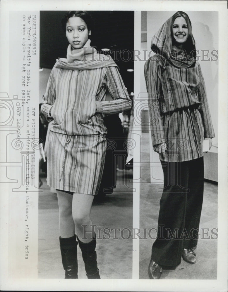 1977 Press Photo Models Bonwit Minis-ack Dress Tunic - RSG77201 - Historic Images